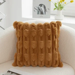 fundas cojín mullidas felpa marron 43x43 - FundasCojines.com