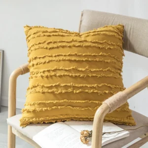 funda cojín raya viento amarillo 30x50 - FundasCojines.com
