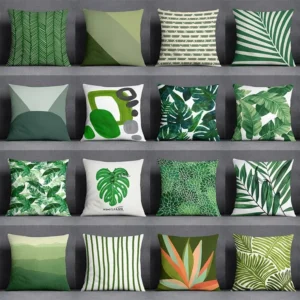 funda de cojín hojas verdes - FundasCojines.com