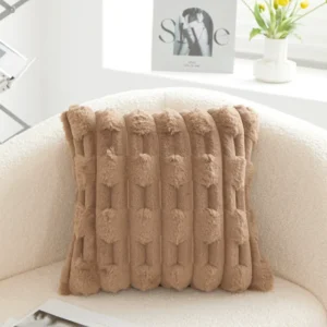 fundas cojín mullidas felpa ocre 43x43 - FundasCojines.com