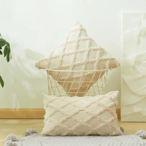 funda cojín rombos crema mechones 45x45 - FundasCojines.com