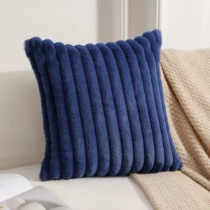 funda cojín piel conejo rayas azul 45x45 - FundasCojines.com