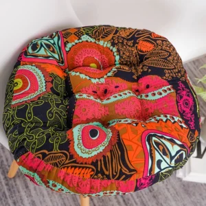 cojín redondo suelo, yoga rojo-negro - FundasCojines.com