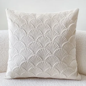 funda cojín festoneado beige 45x45 - FundasCojines.com