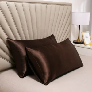 funda almohada seda, satén marron 51x66 - FundasCojines.com